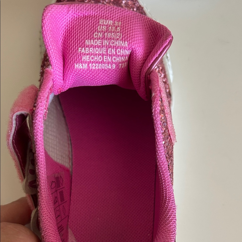 H&M Barbie Sparkling Pink Sneakers Size 13.5 Hook and Loop Closure - Picture 5 of 14